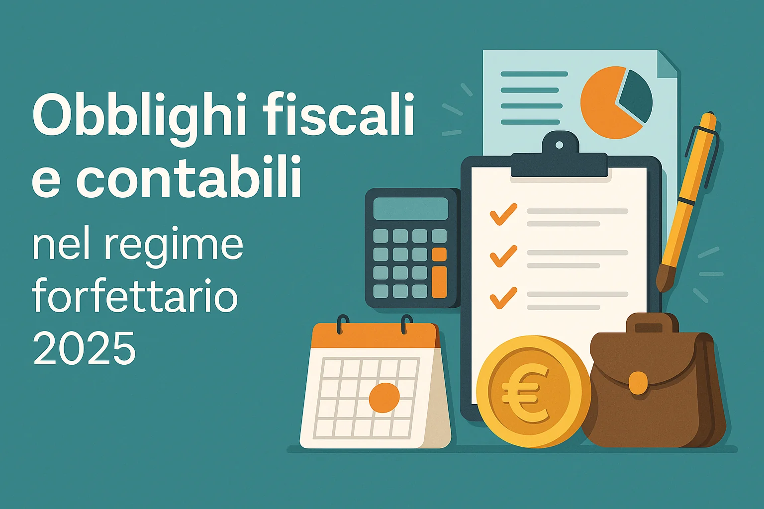 Illustrazione digitale degli adempimenti fiscali nel regime forfettario 2025