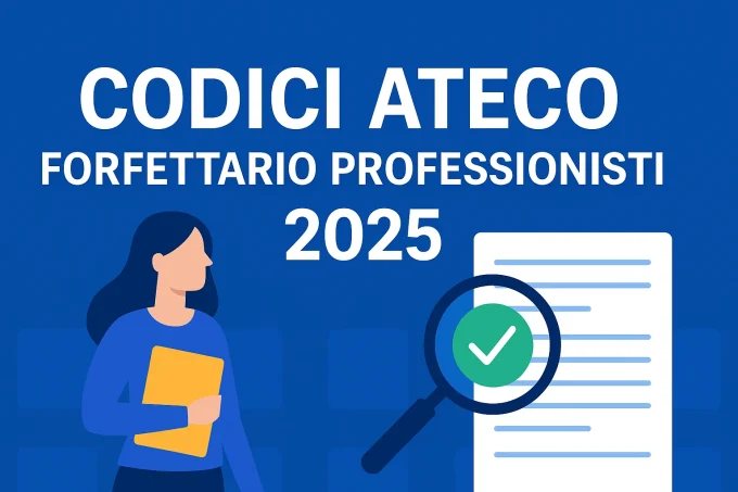 Infografica illustrata sui codici ATECO per professionisti nel regime forfettario 2025
