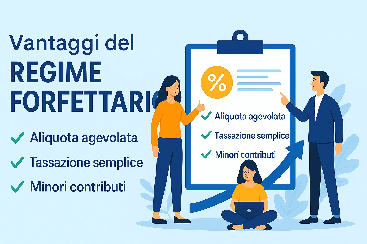 Illustrazione digitale che rappresenta i vantaggi del regime forfettario per freelance e partite IVA
