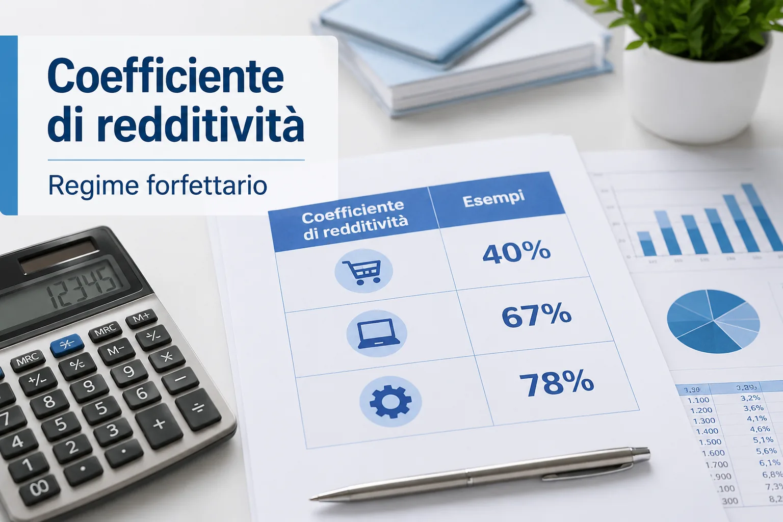 Calcolo del coefficiente di redditività nel regime forfettario con esempi al 40%, 67% e 78%
